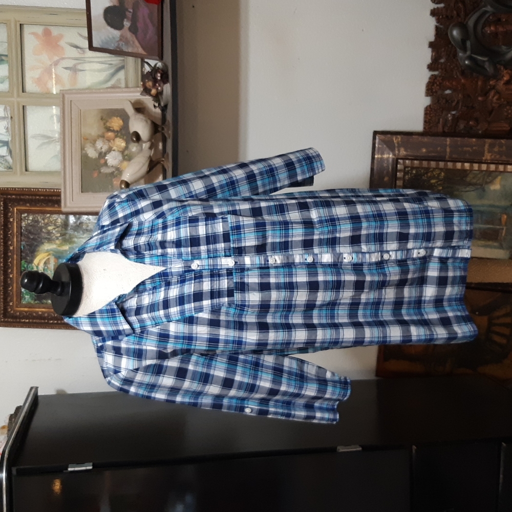 Womens Plaid Blouse button up long sleeve scrunch back CANDA C&A Plus sz 14